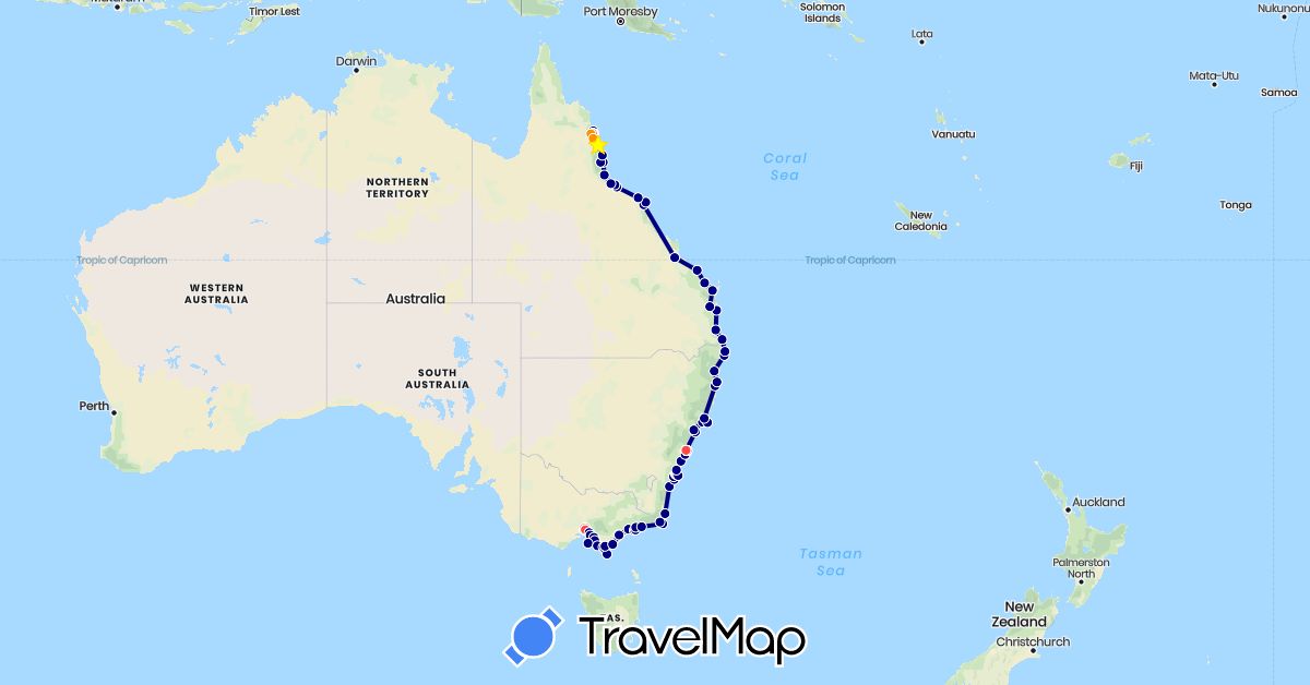 TravelMap itinerary: driving, hiking, boat, hitchhiking in Australia (Oceania)